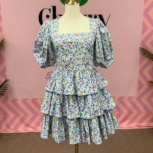 HUNTER BELL Blue Check Floral Porter Dress